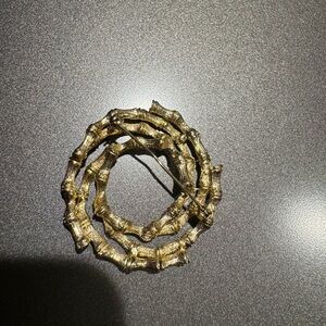 Vintage Gold Bamboo Circle Brooch